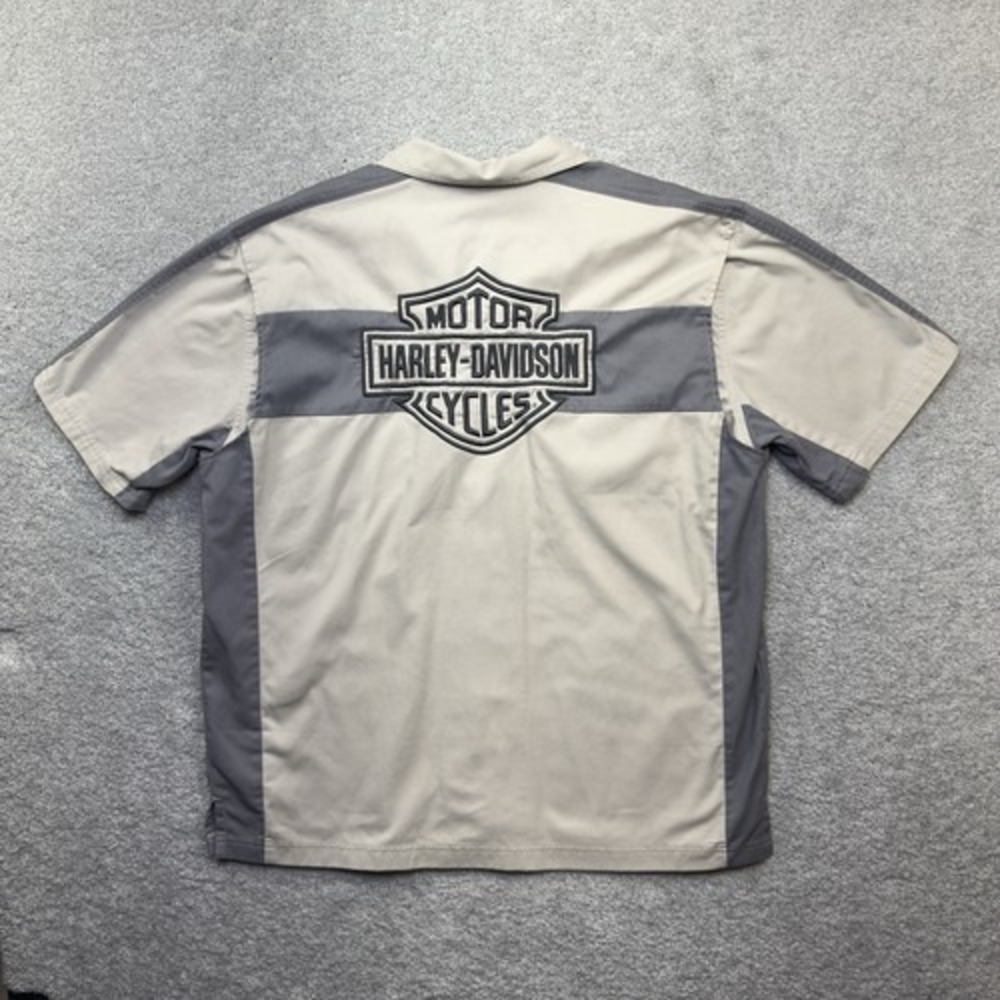 Harley Davidson Mechanic Shirt Mens XL Gray Cream Colorblock Embroidered 2009